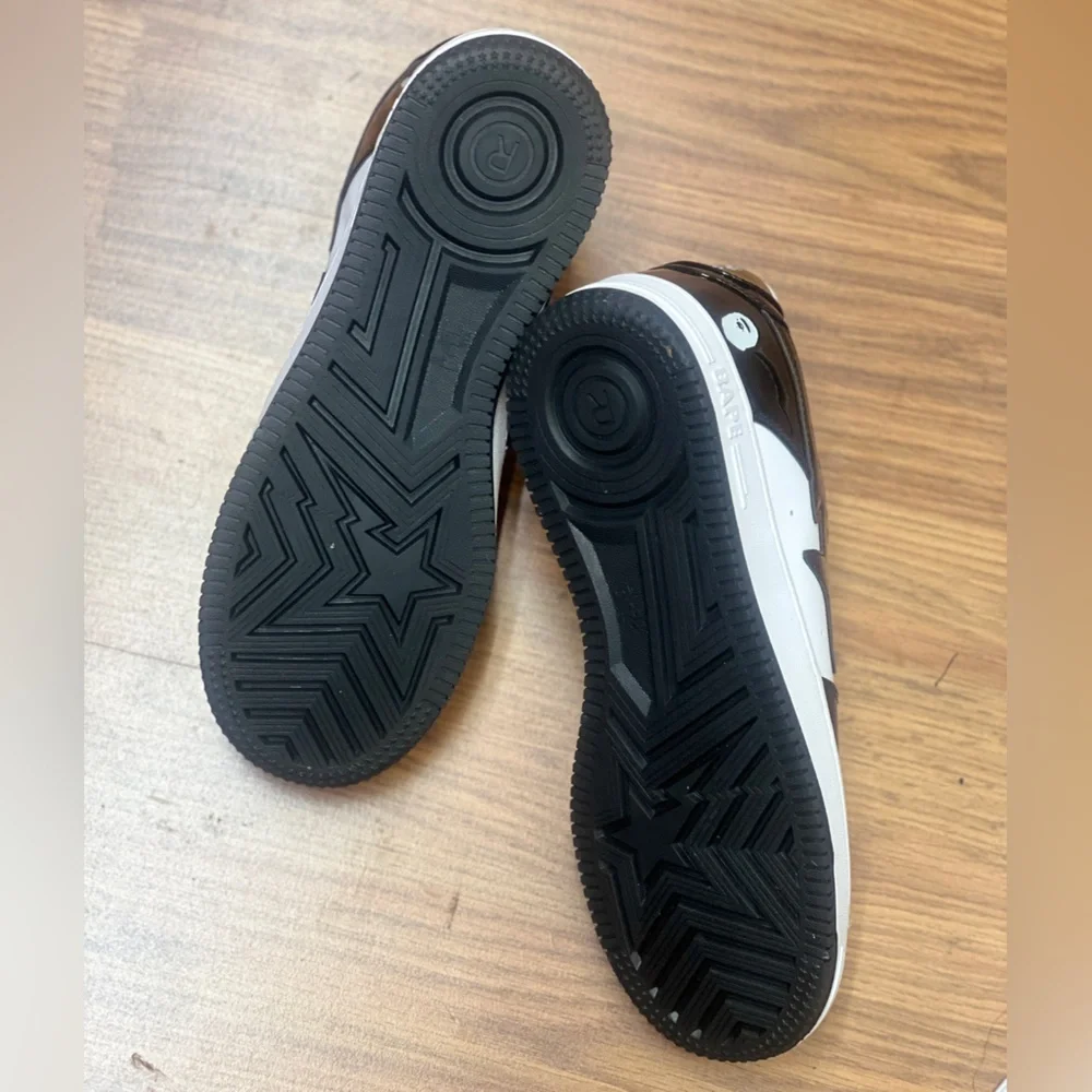 A Bathing Ape Bape Sta Low Black White Patent Leather Sneakers Streetwear Shoes - Picture 7 of 7